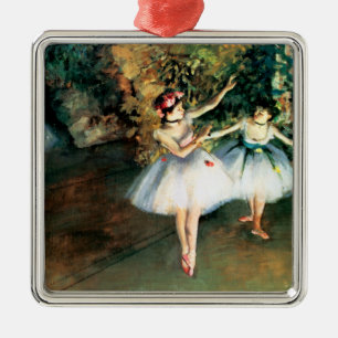 Ornement Carré Argenté Deux danseuses sur une scène par Degas