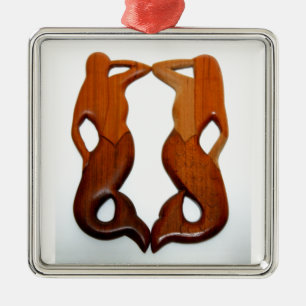 Ornement Carré Argenté deux sirènes de surveillance