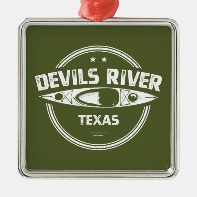 Ornement Carré Argenté Devils River Texas Kayak (Devant)