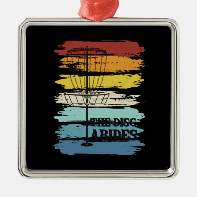 Ornement Carré Argenté Disque Golf Rétro (Devant)