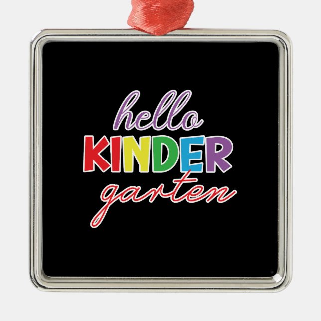 Ornement Carré Argenté Don de l'enseignant | Hello Kinder Garten (Devant)
