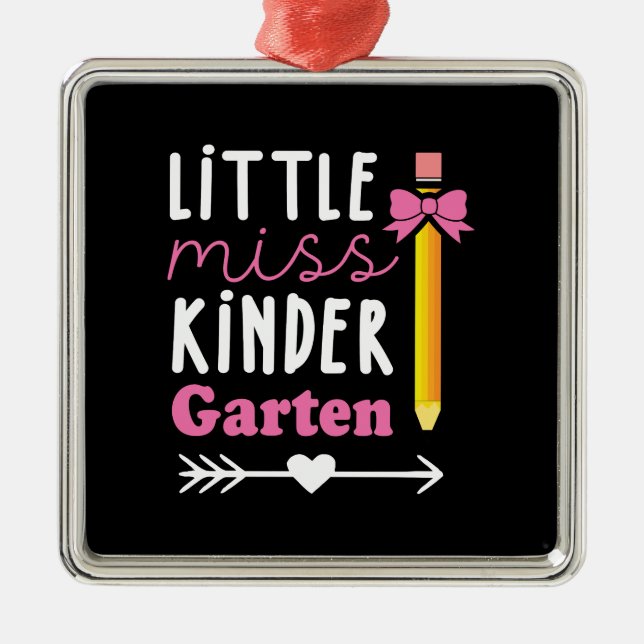 Ornement Carré Argenté Don de l'enseignant | Little Miss Kinder Garten (Devant)