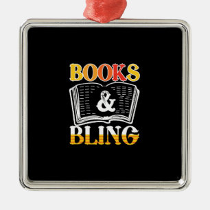 Ornement Carré Argenté Don de l'enseignant Livres Et Bling