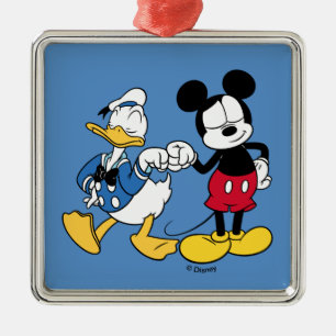Ornement Carré Argenté Donald Duck & Mickey Poing Bump