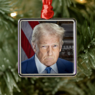 Ornement Carré Argenté Donald Trump 2025 Portrait du président américain