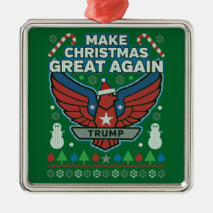 Ornement Carré Argenté Donald Trump et la grandeur de Noël