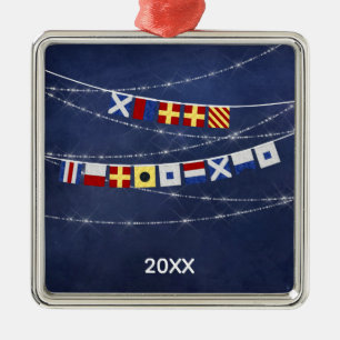 Ornement Carré Argenté Donné #Joyeux Nautique #Signal de Noël
