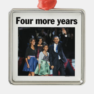 Ornement Carré Argenté D'ornement de Noël d'Obama de quatre plus années
