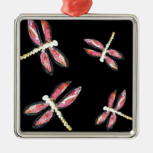 Ornement Carré Argenté Dragon rose d'art d'insectes