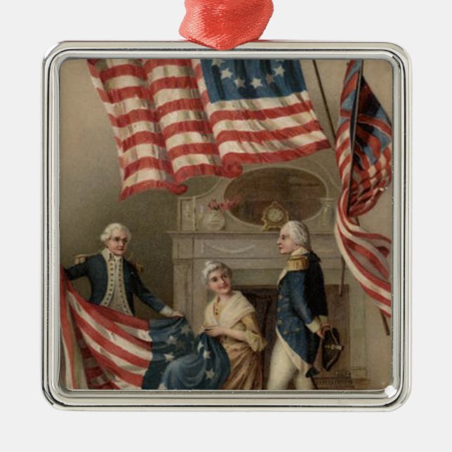 Ornement Carré Argenté Drapeau américain Betsy Ross George Washington (Devant)