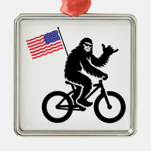 Ornement Carré Argenté Drapeau américain Bigfoot Cycling