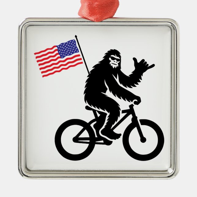 Ornement Carré Argenté Drapeau américain Bigfoot Cycling (Devant)