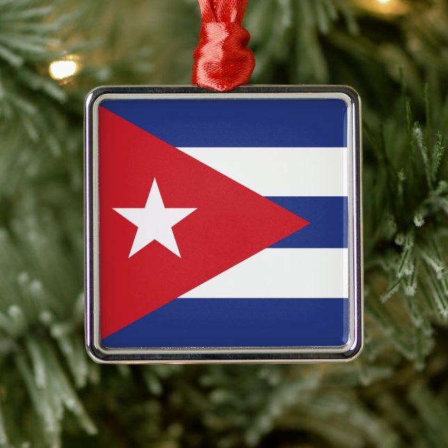 Ornement Carré Argenté Drapeau Cuba (Arbre)
