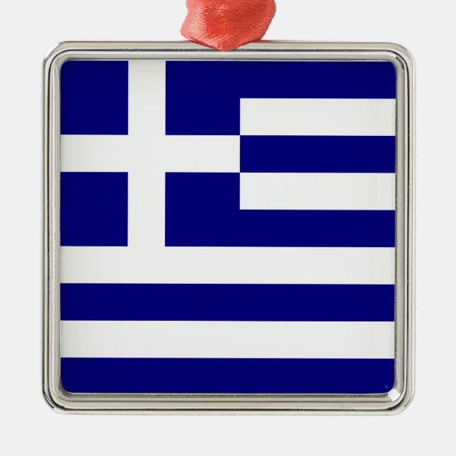 Ornement Carré Argenté Drapeau de la Grèce (Devant)