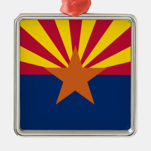 Ornement Carré Argenté Drapeau de l'Arizona : Étoile de fondation Soleil,