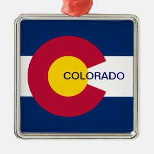 Ornement Carré Argenté Drapeau de l'État du Colorado
