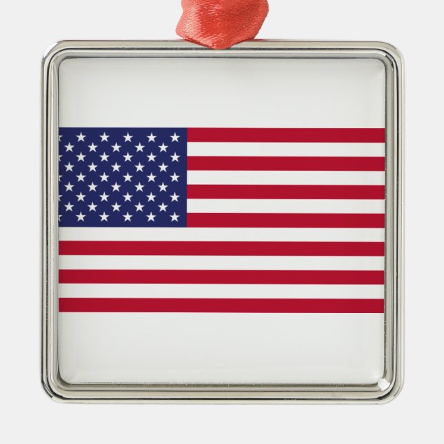 Ornement Carré Argenté Drapeau des États-Unis d'Amérique (Devant)