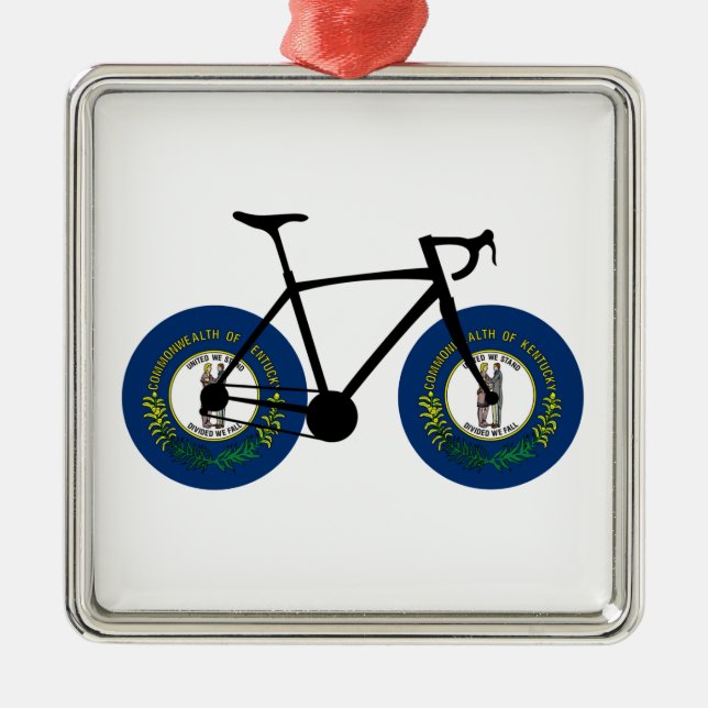 Ornement Carré Argenté Drapeau du Kentucky à vélo (Devant)