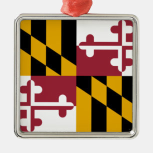 Ornement Carré Argenté Drapeau du Maryland (États-Unis)