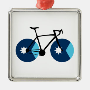 Ornement Carré Argenté Drapeau du Minnesota à vélo