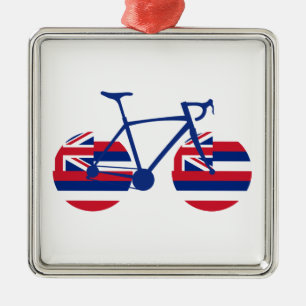 Ornement Carré Argenté Drapeau Hawaï à vélo