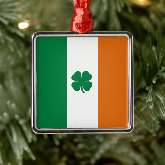 Ornement Carré Argenté Drapeau irlandais Patriotique Irlande Drapeau Sain (Arbre)