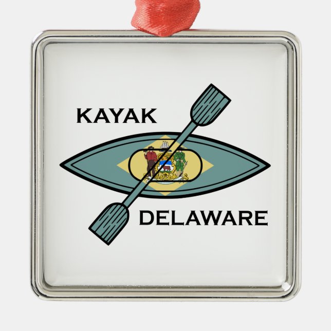 Ornement Carré Argenté Drapeau Kayak Delaware (Devant)
