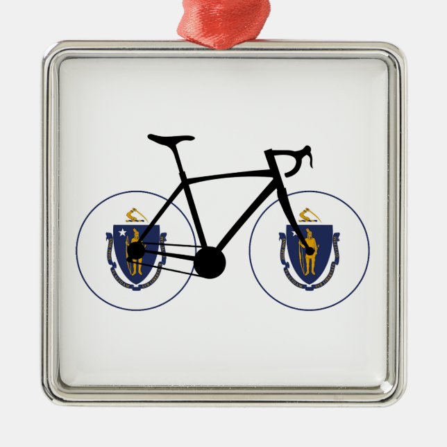 Ornement Carré Argenté Drapeau Massachusetts Cyclisme (Devant)