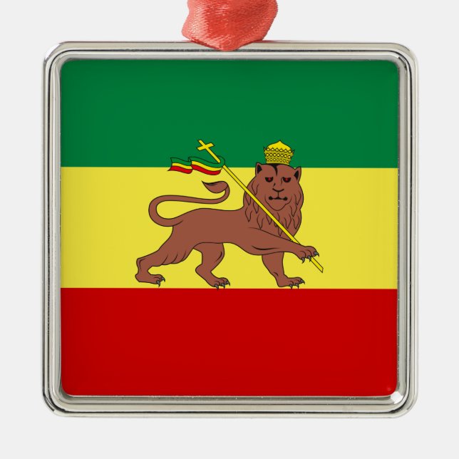 Ornement Carré Argenté Drapeau Rastafari (Rastafarianisme) (Rasta) (Devant)