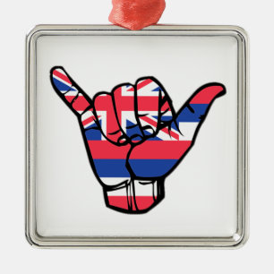 Ornement Carré Argenté Drapeau Shaka Hawaï