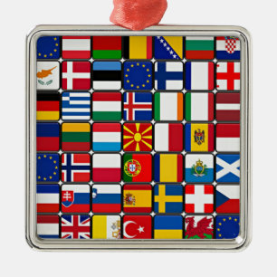 Ornement Carré Argenté Drapeaux du monde