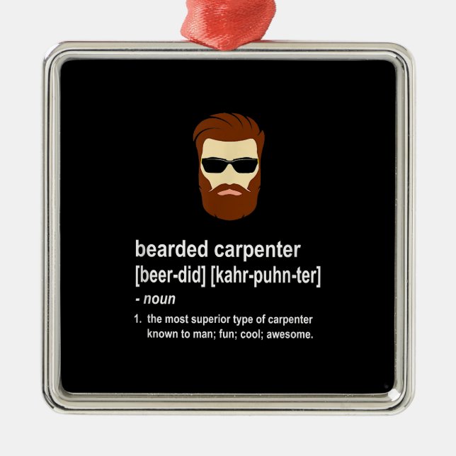 Ornement Carré Argenté Drôle Beard Carpenter Cadeaux Hommes (Devant)