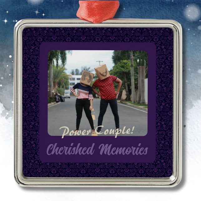 Ornement Carré Argenté Drôle Photo Cadeaux Personnalisés pour Violet Mari (Funny Photo Personalized Gifts for Husband)