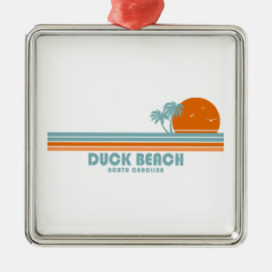 Ornement Carré Argenté Duck Beach Caroline du Nord Sun Palm Trees