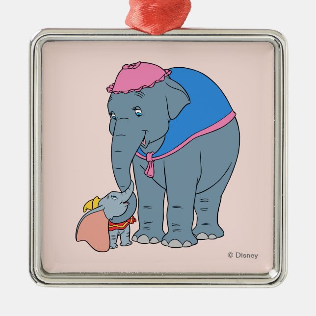 Ornement Carré Argenté Dumbo et sa mère (Devant)