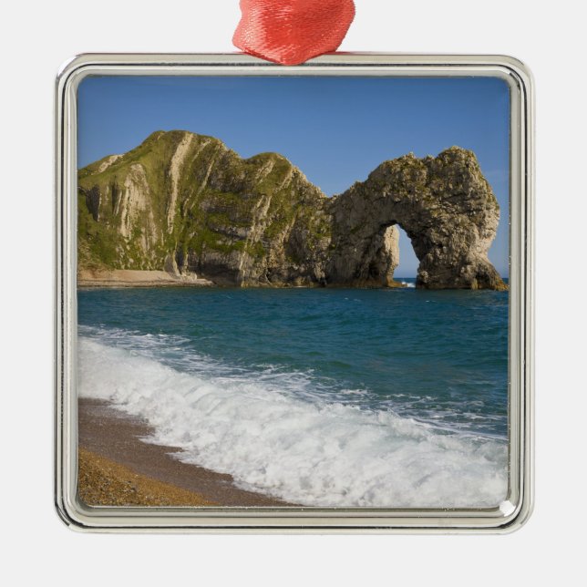 Ornement Carré Argenté Durdle Door, Lulworth Cove, Jurassic Coast, (Devant)