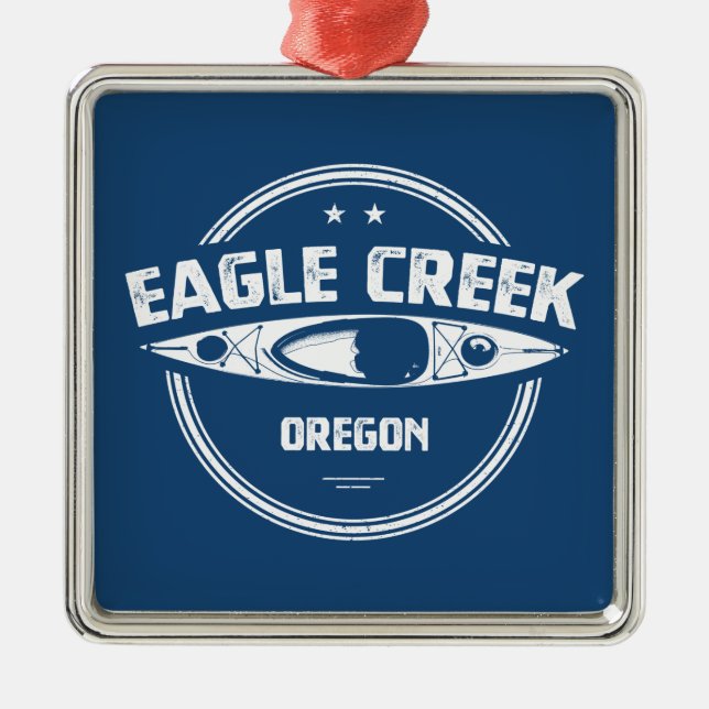 Ornement Carré Argenté Eagle Creek Oregon Kayaking (Devant)