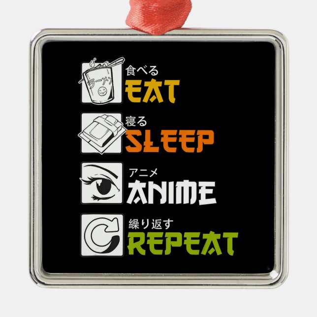 Ornement Carré Argenté Eat Sleep Anime Repeat Venin Idea Cosplayer (Devant)