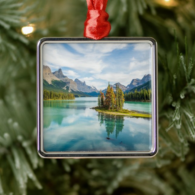 Ornement Carré Argenté Eau | Lac Maligne, Parc national Jasper, Canada (Arbre)
