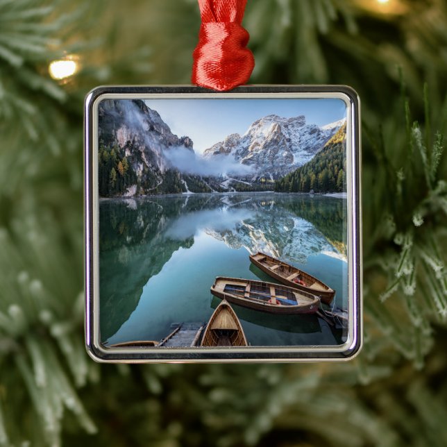 Ornement Carré Argenté Eau | Pragser Wildsee Dolomites Italie (Arbre)