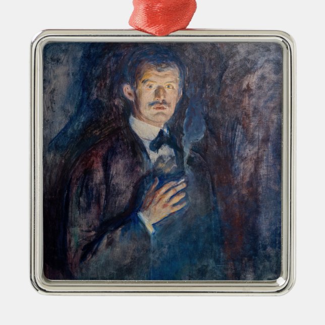Ornement Carré Argenté Edvard Munch - Autoportrait avec cigarette (Devant)