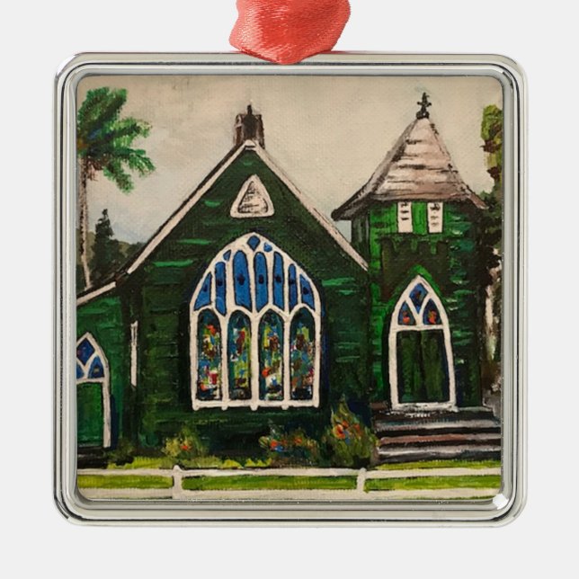 Ornement Carré Argenté Église Waioli Huiia, Peinture Kauai (Devant)
