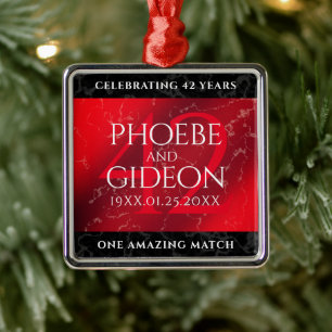 Ornement Carré Argenté Élégant 42e anniversaire du Mariage Jasper