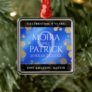 Ornement Carré Argenté Élégant 9e anniversaire Mariage Lapis Lazuli