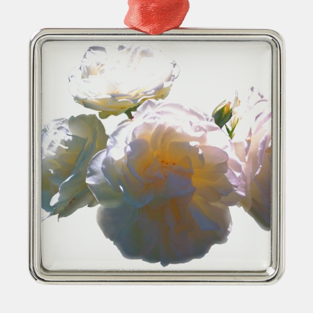 Ornement Carré Argenté Elégant blanc pêche orange roses (Devant)
