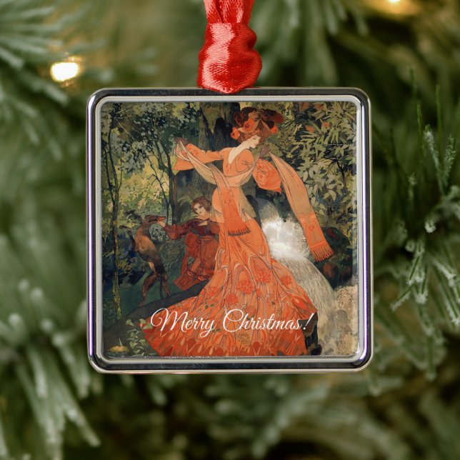 Ornement Carré Argenté Élégant près d'un printemps, Joyeux Noël (Arbre)