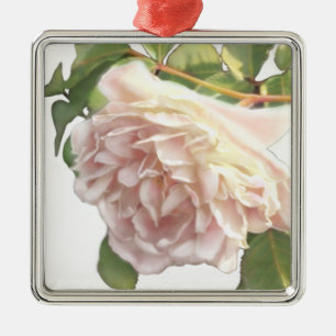 Ornement Carré Argenté Elégant rose à fleurs blanc peachy orange foncé