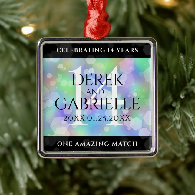 Ornement Carré Argenté Élégante 14ème anniversaire du Mariage Opal (Arbre)