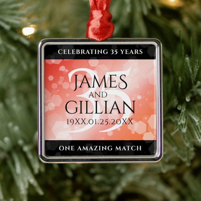 Ornement Carré Argenté Elégante 35ème anniversaire de Mariage de corail (Arbre)