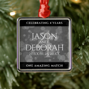 Ornement Carré Argenté Élégante fête du 4e anniversaire du Mariage de lin